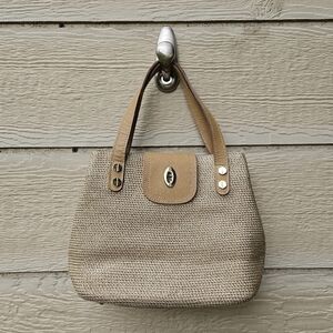 Eric Javits beige straw top handle bag with gold metallic flecks FLAWED